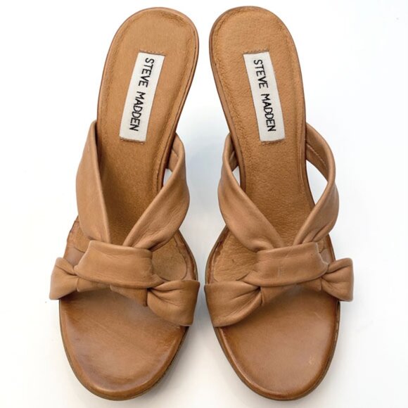 Steve Madden Tan Leather Heel Sandals Size 7 - Picture 2 of 13